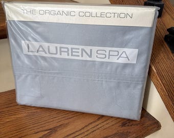 Sábana plana Lauren Spa Ralph Lauren Organic Collection Queen con estampado azul, 400 unidades