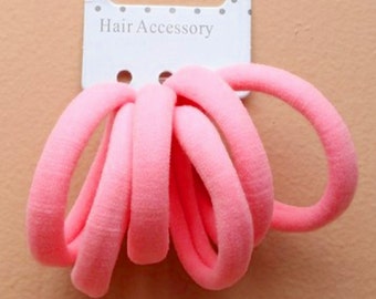72 PLAIN PINK PONIOS, hair ponios. thick pink hair elastics, endless elastics in jersey fabric. for D.I.Y. hair designs.