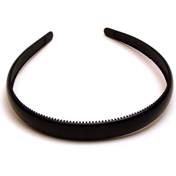 1.5cm BLACK ALICEBAND, black plastic headband. (Pack of 6) Post Free for UK orders.