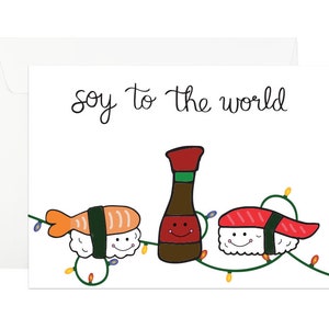 Sushi Cartão Comemorativo | Cartão de Natal do sushi | Cartão de Natal do Sashimi | Soja para o mundo | Cartão de feriado do sushi | Cartão festivo de sashimi