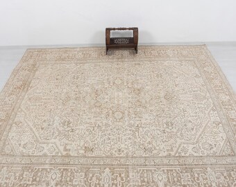 Vintage Turkish Oushak Rug 10x13 Oversized Beige Neutral Distressed Handmade Carpet