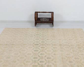Oushak Rug 6x8, Neutral Beige Sage Vintage Turkish Handmade Wool Decor