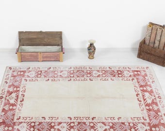 Vintage Turkish Rug 6x8, Pink Handmade Wool Area Rug, Tribal Anatolian Carpet