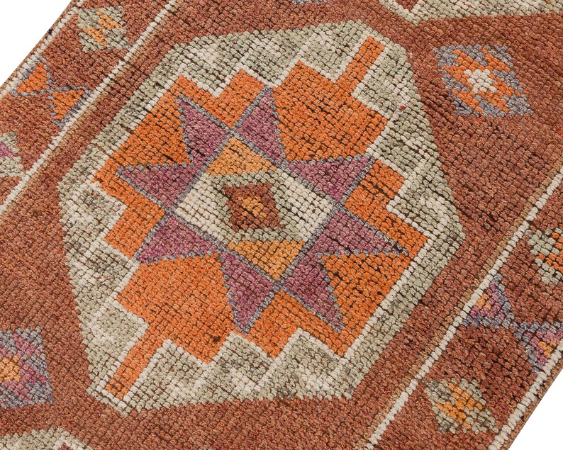 3x11 Vintage Runner, Turkish Oushak Runner Rug, Eclectic Fine Aztec Runner rug, Hallway Boho Kitchen rug, One of a kind, Rug Runner, 1993 image 4
