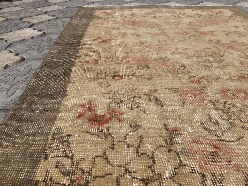 Turkish Rug-6/'6/'x3/'7/'/'feet Vintage Rug Kilim Rug Handmade Rug Floral Rug Area Rug Oriental Rug Bohemian Rug Beige Rug Oushak Rug Carpet 1163