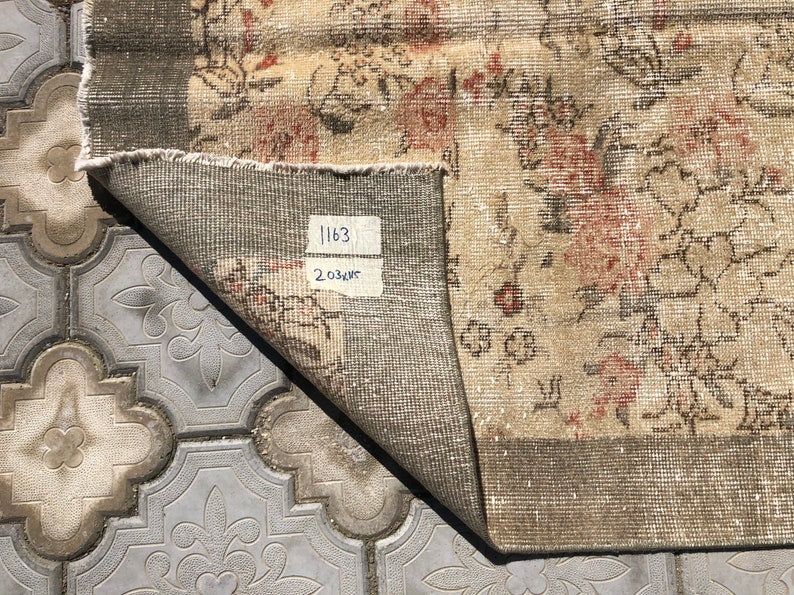 Turkish Rug-6/'6/'x3/'7/'/'feet Vintage Rug Kilim Rug Handmade Rug Floral Rug Area Rug Oriental Rug Bohemian Rug Beige Rug Oushak Rug Carpet 1163