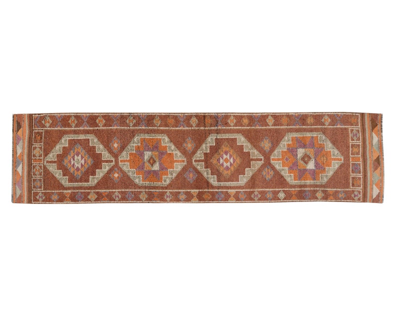 3x11 Vintage Runner, Turkish Oushak Runner Rug, Eclectic Fine Aztec Runner rug, Hallway Boho Kitchen rug, One of a kind, Rug Runner, 1993 image 3