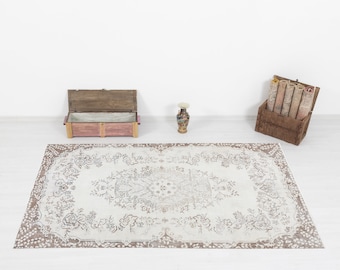 4x7 Vintage rug, Oushak rug, Turkish rug, Floor Rug, Low pile rug, Neutral rug, Bohemian rug, Living room rug, Handmade rug, Old rug, 2026