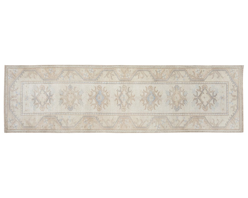 3x9 Vintage Rug, Turkish Runner Beige, Hand knotted Rug, Oushak Runner, Antique Runner Rug, Carpet Runner, Entryway Rug, Runner, 1830 image 3