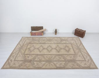 Turkish Rug 6x10, Vintage Anatolian Neutral Wool Area Rug, Tribal Minimal Design