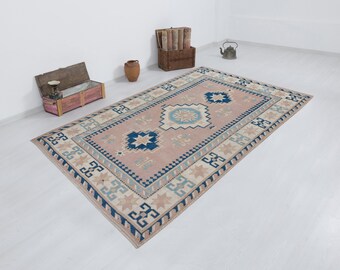 Vintage Oushak Rug: 6x10 Handmade Turkish Wool Anatolian Carpet