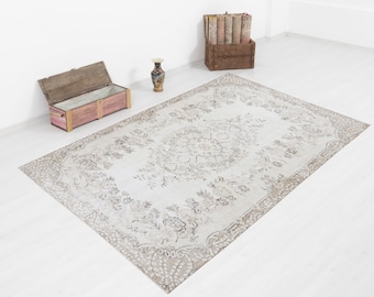 Vintage Oushak Rug: 6x9 Brown Turkish Wool Anatolian Carpet