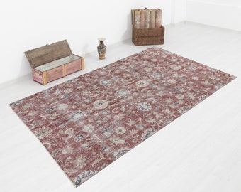 Vintage Turkish Oushak Rug: 5x8 Handwoven Wool Red Anatolian Carpet