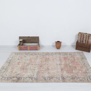 5x8 Vintage Oushak Rug: Handwoven Turkish Wool Carpet