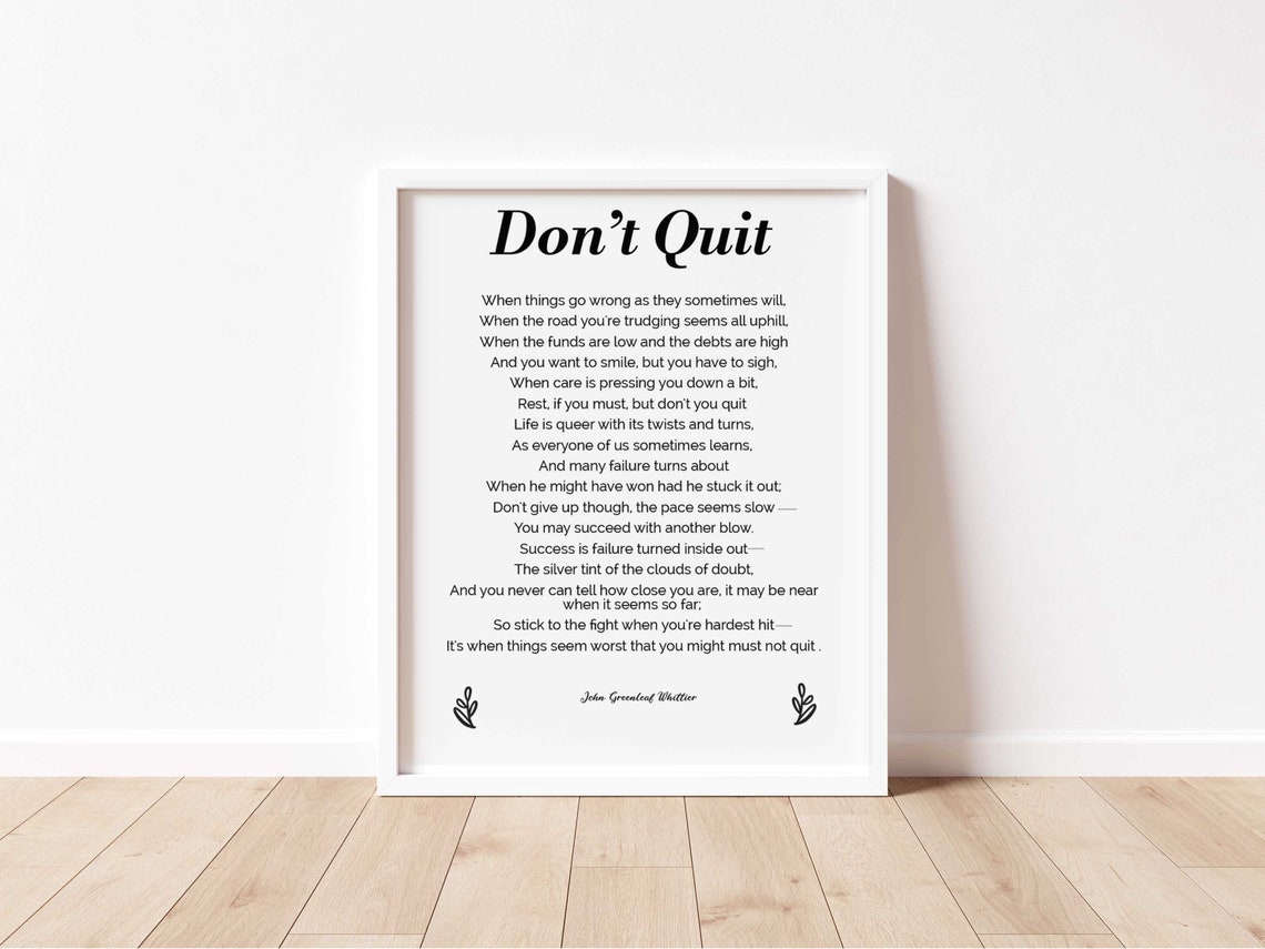 Don't Quit Poem John Greenleaf Whittier Quote - Etsy