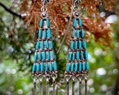 Vintage Turquoise Dangle Earrings - Handmade Zuni Sterling Silver and Sleeping Beauty Turquoise - French Hook