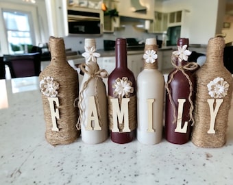 Family Beige and Burgundy Wine Bottle Decor