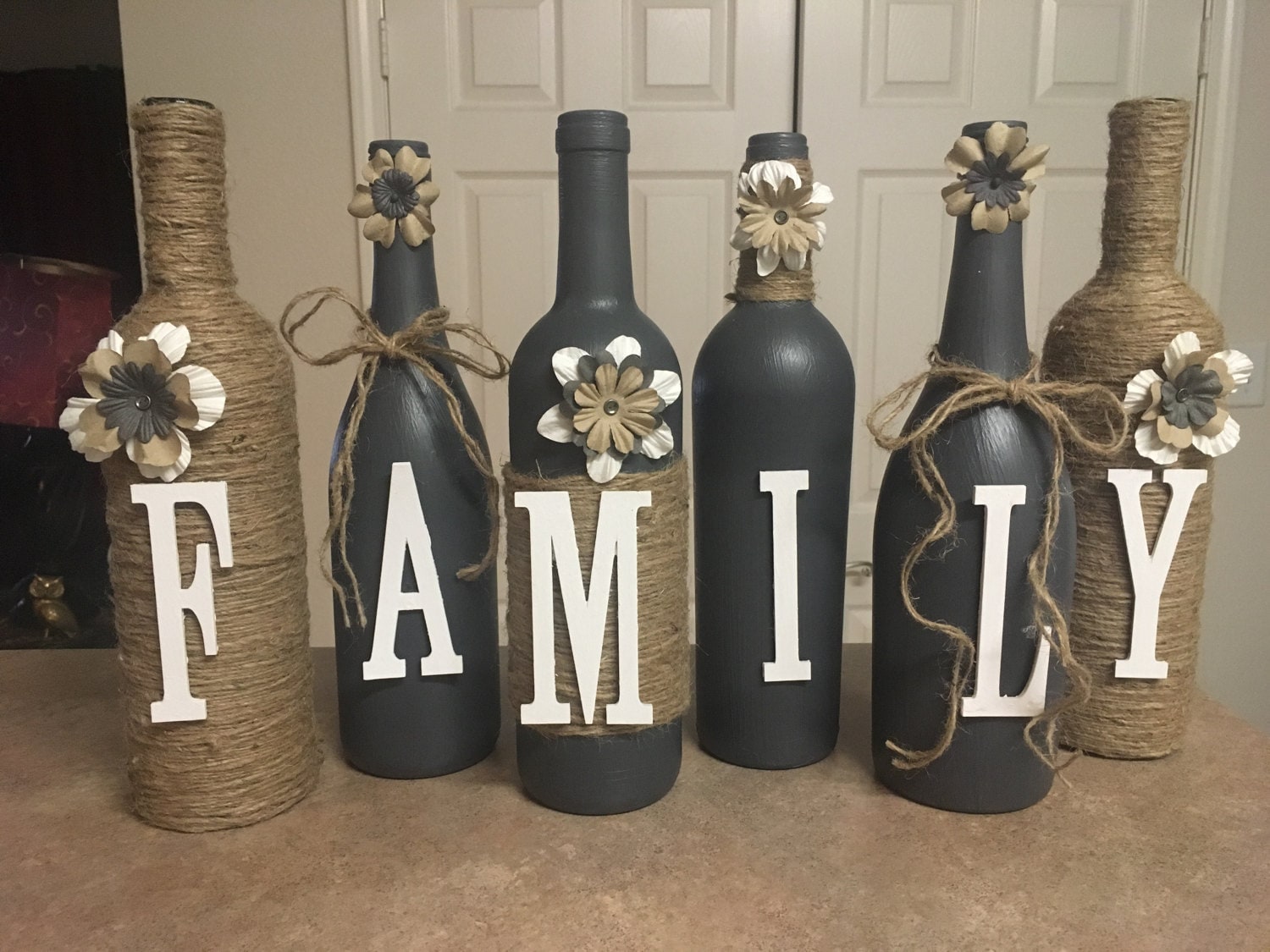 Wine Bottle Decor Hand Paintedfamily Decorated Wine Bottles Etsy