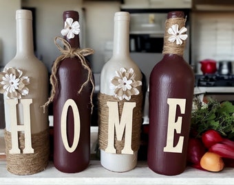 Beige and Burgundy Home Wine Bottle Decor