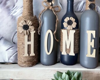 Home gray and black wine bottle decor