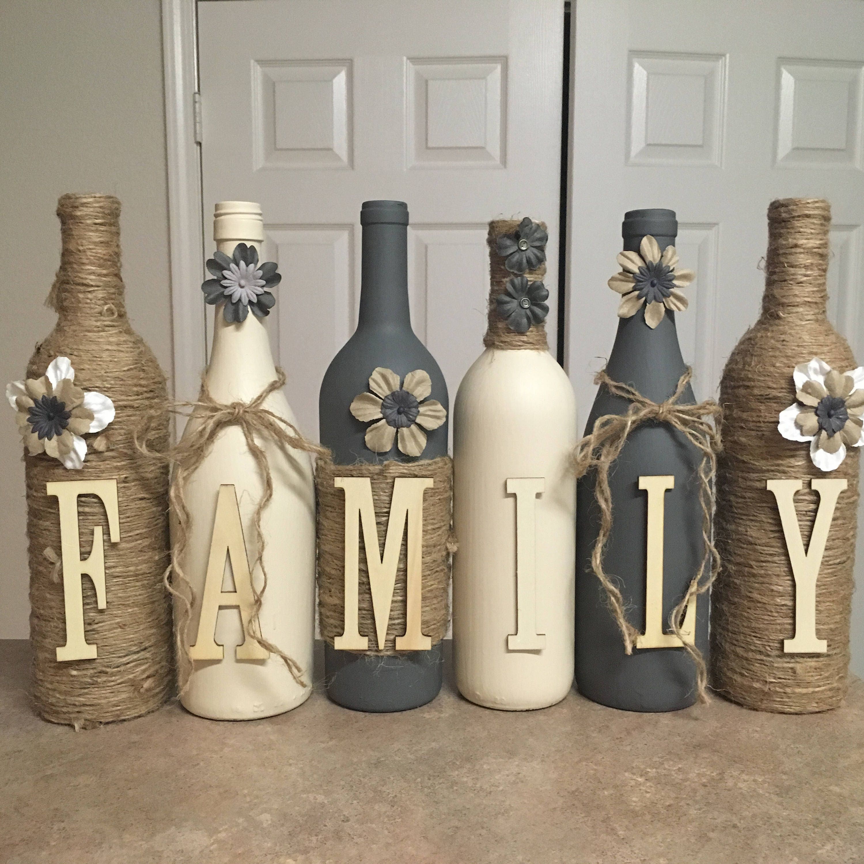 Wine bottle decor Hand painted-family-Custom decorated 