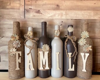 Family cream and brown wine bottle set