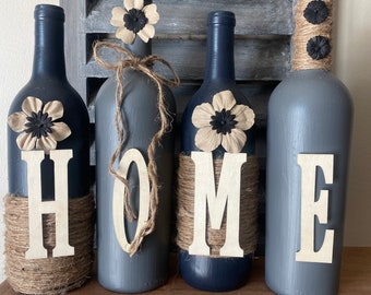 Home gray and black wine bottle decor