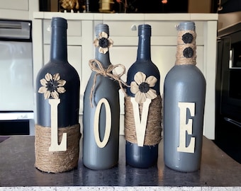 Love gray and black wine bottle decor