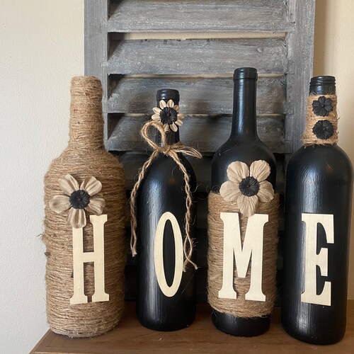 Home Black Wine Bottle Set Etsy