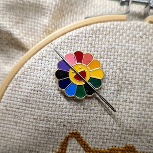 Rainbow Flower Magnetic Enamel Needle Minder for Cross Stitch, Embroidery, Quilting, Needlepoint, and Sewing