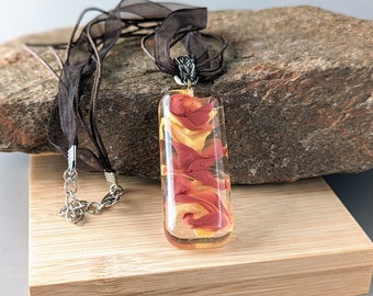 Alcohol Ink Resin Pendant - Handmade Red & Gold Necklace - Unique Artisan Jewelry Piece