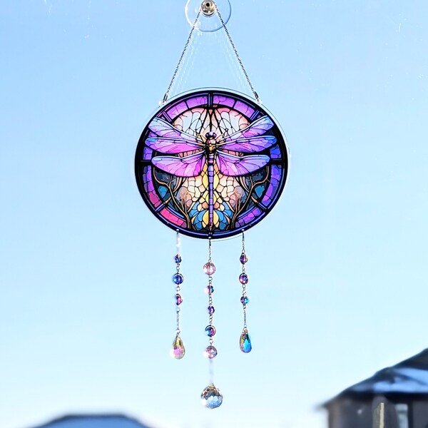 Dragonfly Art Suncatcher - Rainbow Crystal Light Catcher for Home & Garden