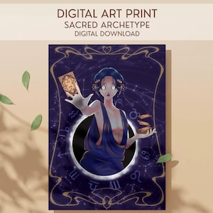 La Astróloga del Vacío Lámina Digital, Arte Astrológico, Ilustración Cósmica Espiritual, Bruja Celestial, Ilustración del Zodiaco