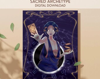 The Void Astrologer Digital Art Print | Cosmic Sacred Archetype | Astrology Wall Art | Mystical Feminine Illustration