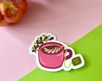 Pegatina "Cozy Sips", pegatina de vinilo "Bookish", pegatina impermeable, pegatina para lector electrónico, pegatina para Kindle, pegatina de otoño, pegatina de té, pegatina de café