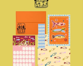 Papeterie Mail Club, club de messagerie artistique mensuel, courrier postal, courrier mignon, autocollant, impression d'art, signet, calendrier, jolie enveloppe
