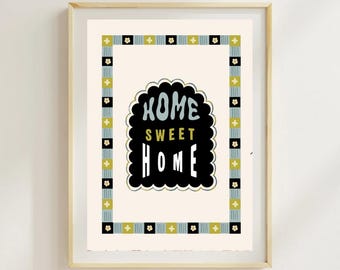 Lámina artística "Hogar, dulce hogar", ilustración floral colorida dibujada a mano, decoración moderna y estética para el hogar, arte femenino y juvenil, 5 x 7 pulgadas