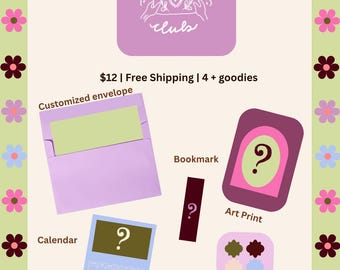 Club de Correo de Papelería, Club Mensual de Correo Artístico, Correo Postal, Correo Bonito, Pegatina, Lámina Artística, Marcapáginas, Calendario, Sobre Bonito