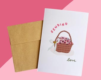 Tarjeta de felicitación "Enviando Amor": relieve dorado, interior en blanco