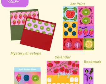 Papeterie Mail Club, club de messagerie artistique mensuel, courrier postal, courrier mignon, autocollant, impression d'art, signet, calendrier, jolie enveloppe