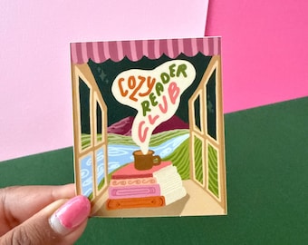 Pegatina del Club del Lector Acogedor, Pegatina de Vinilo para Lectores, Pegatina Impermeable, Pegatina para Lectores Electrónicos, Pegatina para Kindle, Pegatina de Otoño, Regalo para Amantes de los Libros, Acogedor