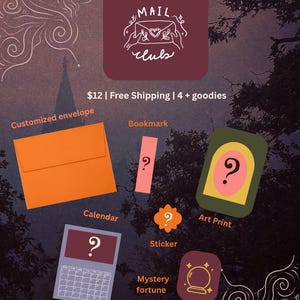 Stationery Mail Club, Monthly Art Mail Club, Snail Mail, Cute Mail, Sticker, Art Print, bookmark, calendar, cute envelope