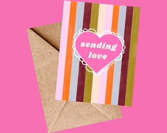 Tarjeta de felicitación retro con forma de corazón, ideal para enviar sin motivo aparente, un bonito regalo, 10,8 x 14 cm