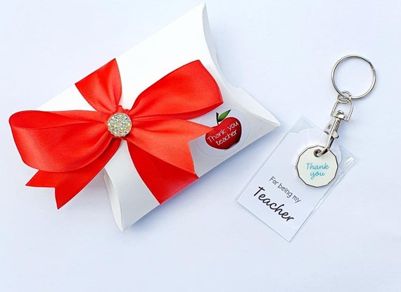 Thank You Teacher Gift Pillow Box Trolley Coin Keyring Favours (Qty 1)