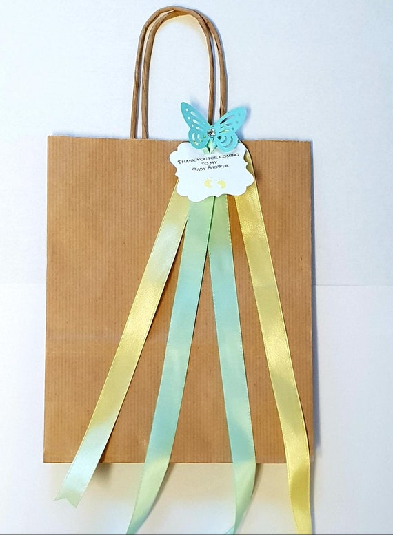 Brown Kraft Favour Bags Baby Shower Lemon and Green  Favour Tag Gender Reveal Favours Butterfly (qty 1)