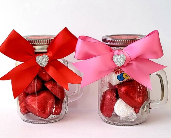 Valentine's Day Gift Mason Jar Chocolate Hearts Love heart Sweets Wedding  (qty 1 )