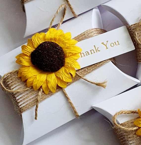 White Pillow Boxes Favours Wedding  Baby Shower Party  Rustic Shabby Chic Theme Sunflower (Qty 1)