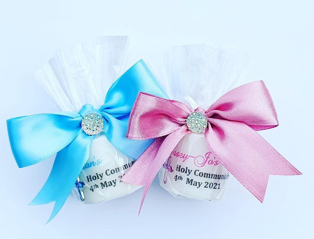 Personalised Set of 10 Pink 1st Holy Communion Candle Favours Gift with Charm 