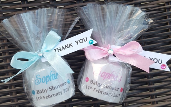 Set of 10 Personalised Baby Shower Gender Reveal Candle Favours with charm 