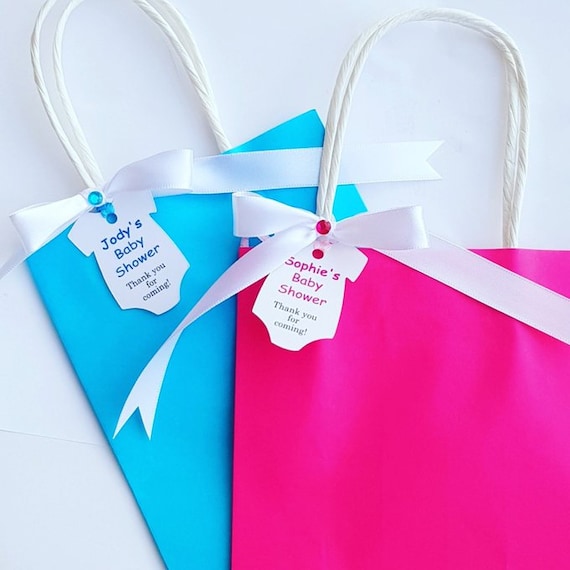 Baby Shower Favour Bags Gender Reveal Party Personalised Goodie Bags Babygrow tag (Qty 1)